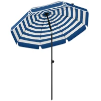 Outsunny 1.8 m Beach Umbrella Parasol with Sand Anchor, Portable 30° Tilting Patio Sun Shade with Adjustable Height, Blue/White(m-1)