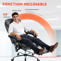 Vinsetto Fauteuil de bureau massant et chauffant, chaise de bureau, hauteur réglable, dossier inclinable, 65x70x111-119cm, gris(m-5)