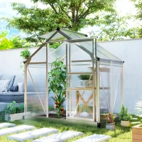 Outsunny Polycarbonate Greenhouse, Large Walk-In Green House with Slide Door and Window, Aluminium Frame, 6x4ft, Silver Tone(m-11)