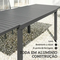Outsunny Mesa de Jardim Extensível 150/225x85x75 cm Mesa de Jantar de Alumínio com Tampo de Ripas para 6-8 Pessoas Cinzento(m-5)