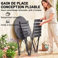Outsunny Ensemble Bistrot de Jardin 3 Pièces Table et 2 Chaises Pliantes à Lattes Double Protection Antirouille Noir(m-6)