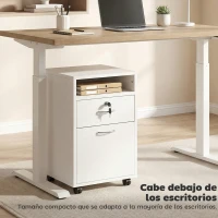 HOMCOM Cajonera de Oficina con Cajón con Cerradura y Armario con Ruedas Soporte de Impresora para Estudio 40x35x60 cm Blanco(m-5)