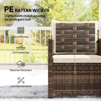 Outsunny Rattan Bistro Set, 3 Piece Garden Furniture Set with 2 Tier Glass Top Table and Cushions, Mixed Brown(m-5)