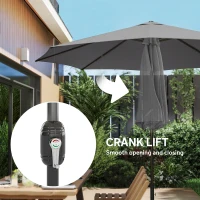 Outsunny 2.7 m Garden Parasol Umbrella with Cross Base and Sandbag, Retractable Ribs, Outdoor Table Market Umbrella, Light Grey(m-9)