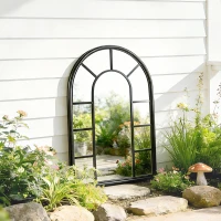 Outsunny Arched Mirror, Shatterproof Acrylic Windowpane Wall Mounted Mirror with Robust Metal Frame, 71 x 51 cm, Black(m-8)
