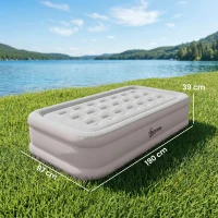 Outsunny Colchón Hinchable Individual Plegable con Bomba Inflado 3 Min Desinflado 2 Min Bolsa Carga 200 kg 190x97x39 cm Caqui(m-3)