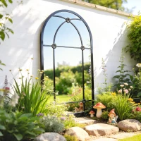 Outsunny Arched Mirror, Shatterproof Acrylic Windowpane Wall Mounted Mirror with Robust Metal Frame, 100 x 60 cm, Black(m-2)