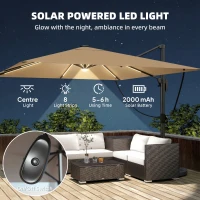 Outsunny 3 x 3 m Garden Cantilever Parasol with Light, Cover, Overhanging Umbrella w/ Wind Protection, 360° Rotation, Khaki(m-4)