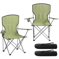 Outsunny Camping Chair Set of 2 Portable Folding Outdoor Camp Chair with Cup Holders and Carry Bag Green(m-1)