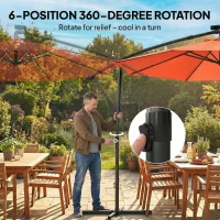 Outsunny 3 m Garden Cantilever Parasol with LED Solar Light, Round Overhanging Umbrella with 360° Rotation, Cover, Orange(m-7)