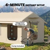 Outsunny Inflatable Tents Waterproof Glamping Tent with Stove Jack for 6-8 Person(m-4)