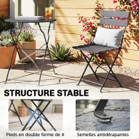 Outsunny Ensemble Bistrot de Jardin 3 Pièces Table et 2 Chaises Pliantes à Lattes Double Protection Antirouille Noir(m-8)