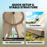 Outsunny 6 Men Tipi Tent with Carry Bag - Khaki(m-7)