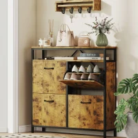 HOMCOM Shoe Storage Cabinet with 4 Flip Drawers and Open Shelf - Rustic Brown(m-2)