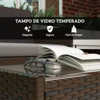 Outsunny Conjunto de Móveis de Jardim em Vime Sintético com Sofá Cadeirões e Mesa com Vidro Temperado e Almofadas Castanho e Cinzento(m-7)