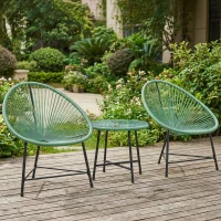 Outsunny Rattan Bistro Set with Acapulco Chairs and Glass Table, Green(m-9)