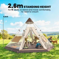 Outsunny 6 Men Tipi Tent with Carry Bag - Khaki(m-4)