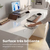 HOMCOM Bureau d'ordinateur à haute brillance avec 4 tiroirs, 110 x 60 cm, bureau avec rangement, style moderne, blanc(m-6)