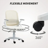 HOMCOM Chaise bureau ergonomique, fauteuil de bureau en maille avec accoudoirs relevables, hauteur réglable, blanc(m-8)