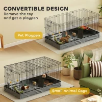 PawHut 2 in 1 Guinea Pig Cage, Rabbit Cage Pet Playpen with 2 Separate Area, Waterproof Oxford Fabric Floor for Hedgehogs(m-4)
