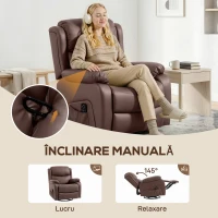 HOMCOM Fotoliu Relax Reclinabil cu 8 Puncte de Masaj, Încălzire și Suport pentru Picioare, 87x97x100 cm, Maro(m-5)
