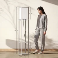 HOMCOM 3-Tier Floor Lamp with Shelves and Storage, Modern Corner Standing Lamp with Lampshade, Reading Light with Foot Switch for Living Room, Bedroom, Home Office, Bulb not Included, Grey(m-3)