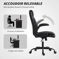 HOMCOM Fauteuil de bureau, chaise bureau ergonomique avec accoudoirs relevables, hauteur réglable, fonction de bascule, noir(m-7)