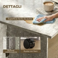 HOMCOM Tavolo da Pranzo Pieghevole con Ripiani, Ribalta e Ruote, Grigio Cemento(m-7)