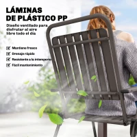 Outsunny Juego de 4 Sillas de Jardín Exterior Plegables con Reposabrazos Respaldo y Asiento Marco Metálico 55x63x93 cm Marrón(m-5)