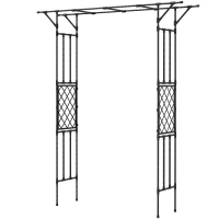 Outsunny Garden Arch, PE-Coated Steel Arbour Trellis for Climbing Plants, Rose Arch, 180 x 40 x 215 cm, Black(m-1)