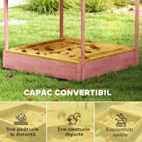 AIYAPLAY Ladă de Nisip pentru Copii 3-6 Ani cu Acoperiș cu Flamingo, Scaune Pliabile, Capac și Husă Incluse, Ladă de Joacă din Lemn de Brad, 134,5x127,5x130 cm, Roz(m-5)