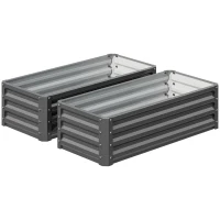 Outsunny Set of Two 110 x 50cm Steel Planter Boxes -  Light Grey(m-11)