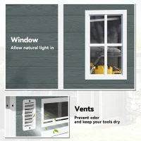 Outsunny Domek narzędziowy 2,89 m², schowek z drewnopodobnym wykończeniem, 3 okna, podwójne drzwi, wentylacja, podłoga, zamek, 182 x 182 x 196 cm(m-5)