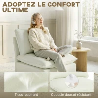HOMCOM Fauteuil de salon, canapé 1 place moderne sans accoudoirs avec assise large, coussins épais, 146x85x78cm, crème(m-6)