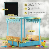 AIYAPLAY Bac à sable en bois avec couvercle, bac à sable enfant extérieur avec siège pliable toile imprimée flamants bleus(m-3)