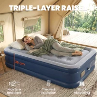 Outsunny Inflatable Mattress, Single Air Bed with Built-in Electric Pump, 3 Mins Inflation, Flocked Surface, Grey(m-7)