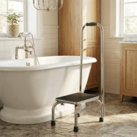 HOMCOM Marche avec Barre d'appui - marchepied de sécurité - Marche d'accès au Bain - Plateforme & Patins antidérapants - Acier galvanisé(m-9)