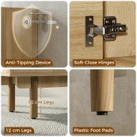 HOMCOM Sideboard with 5 Drawers and 2 Cabinets Buffet Cabinet with Solid Wood Legs 136 cm Walnut(m-7)