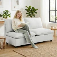 HOMCOM Sofá de 2 plazas, 146 cm sofá modular de cuero sintético con asiento ancho y profundo, cojines gruesos, montaje fácil, Gris(m-2)