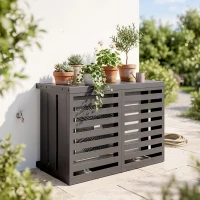 Outsunny Husă pentru aer condiționat exterior, din oțel galvanizat, Gard cu lamele pentru grădină, Gri închis(m-5)