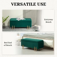 HOMCOM Pufa z pojemnikiem, metal, drewno, pianka, zielona(m-6)