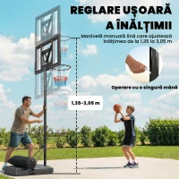 SPORTNOW Coș de Baschet Exterior Reglabil pe Înălțime 135-305 cm, Coș de Baschet cu Roți, Bază Umplibilă, Sac de Greutate, Panou Rezistent, Portabil pentru Interior și Exterior, Negru(m-4)
