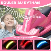 AIYAPLAY Auto-Tamponneuse Enfant 6V, Rotation à 360°, Musique, Klaxon, Démarrage Doux, 2,5 km/h, pour Âges 3-8, 74x53x48cm, Rose(m-8)