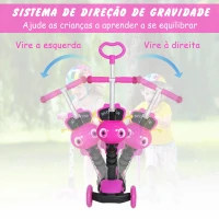 HOMCOM Trotinete 5 em 1 para Crianças com 3 Rodas Assento Removível e Guiador Ajustável Carga Máxima 50 kg 62x25x72,5 cm Rosa(m-4)