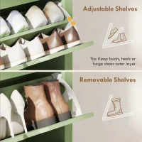 HOMCOM Slim Shoe Cabinet, Narrow Shoe Cupboard with 3 Flip Drawers, Adjustable Shelves for 18 Pairs of Shoes, High Gloss Green(m-6)