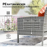 Outsunny 6-Seater Rattan Dining Set Sofa Table Footstool Outdoor w/ Cushion Garden Furniture, Orange(m-4)