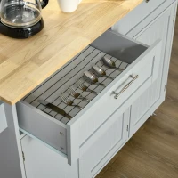 HOMCOM Carrinho de Cozinha com Rodas 2 Gavetas 3 Portas Prateleiras Ajustáveis e Barra para Sala de Jantar 121x46x91cm Cinza e Madeira(m-11)