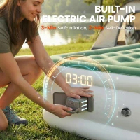 Outsunny Inflatable Mattress, Double Air Bed with Built-in Electric Pump, 3 Mins Inflation, Flocked Surface, Dark Green(m-4)