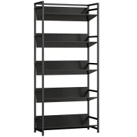 HOMCOM Bookshelf 5-Tier Metal Frame Bookcase Storage Shelves for Living Room Black(m-1)