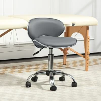 HOMCOM Tabouret à roulettes tabouret de travail avec hauteur réglable 44-56 cm et dossier, pivotant 360°, gris(m-10)